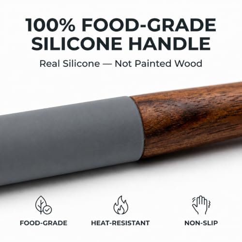 DI ORO Wooden Kitchen Utensil Set - 5-Piece Wooden Spoon & Spatula Set - Nonstick Cookware Safe Teak Wood Cooking Utensils - Heat-Resistant Kitchen Utensils Set with Silicone Handles (Dark Grey) - color: Dark Gray