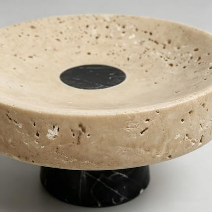 Natural Travertine Marble Pedestal Tray 6.7" x 6.7" x 3.9", Minimalist Catchall Vanity Tray for Perfume Jewelry Entryway Bathroom Decor Stone Footed Bowl - size: 6.69*3.94in