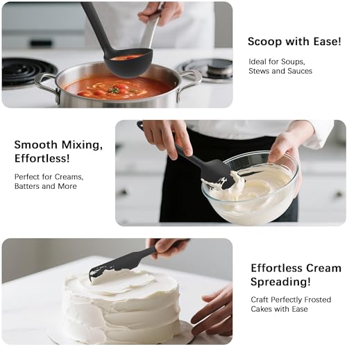Coukre Silicone Kitchen Cooking Utensils Set, Heat Resistant, 14-Piece | Dishwasher-Safe, Food-Grade Silicone, BPA-Free, Spatulas, Spoons & Turner, Safe for Nonstick Cookware, Pure Black - color: PureBlack