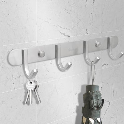 Coat Hook Rack Brushed Nickel - Sagmoc 10.6-Inch Coat&Towel Hook Rail Wall Mounted with 4 Hooks, Durable Wall Hangers for Bedroom, Bathroom, Foyer, Hallway (SUS304 Stainless Steel) - size: 4 Hooks