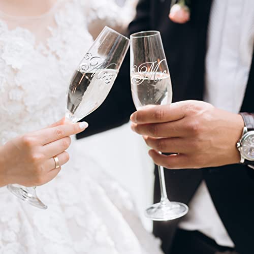 Wedding Cake Cutting Set, Champagne Flutes Wedding Registry Must Haves | Cake Cutting Set for Wedding, Wedding Cake Knife and Server Set & Mr and Mrs Champagne Flutes for Bridal Showr Gifts - color: MR & MRS Silver