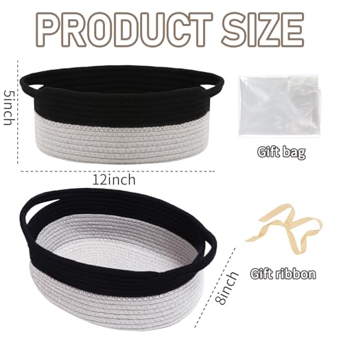 JMvicyroam Small Woven Basket, Empty Gift Basket, Black&Grey/1 Pack | Small Gift Basket, Cotton Rope, 12 x 8 x 78 in, Handles, Includes Ribbon and Bag, Birthday Gift Basket - color: Black&Grey, size: 1 Pack