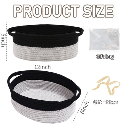 JMvicyroam Small Woven Basket, Empty Gift Basket, Black&Grey/1 Pack | Small Gift Basket, Cotton Rope, 12 x 8 x 78 in, Handles, Includes Ribbon and Bag, Birthday Gift Basket - color: Black&Grey, size: 1 Pack