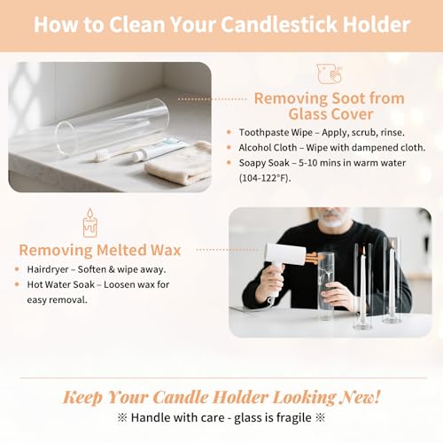 NUPTIO Hurricane Glass Candle Holders for Wedding - 12" H Set of 10 | Clear Candle Stick Taper Holders with Cylinder Shade -Tall Candlestick Candleholder for Fall Thanksgiving Christmas Decor