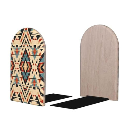 Aztec Geometric Bookends 1 Pair Ethnic Pattern Book Ends for Shelves,Bookends for Heavy Books, Book Holder Decorative for Desk Office School