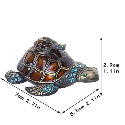 YU FENG 2.7 Inch Mother and Baby Turtle Figurines Jewelry Trinket Boxes | Hand-Painted Enamel Figurine, Sparkling Crystal Shell, Jewelry Keepsake Box, Decorative Animal Collectible Gift - color: brown