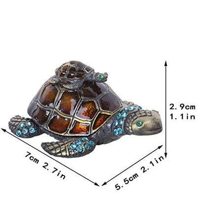 YU FENG 2.7 Inch Mother and Baby Turtle Figurines Jewelry Trinket Boxes | Hand-Painted Enamel Figurine, Sparkling Crystal Shell, Jewelry Keepsake Box, Decorative Animal Collectible Gift - color: brown