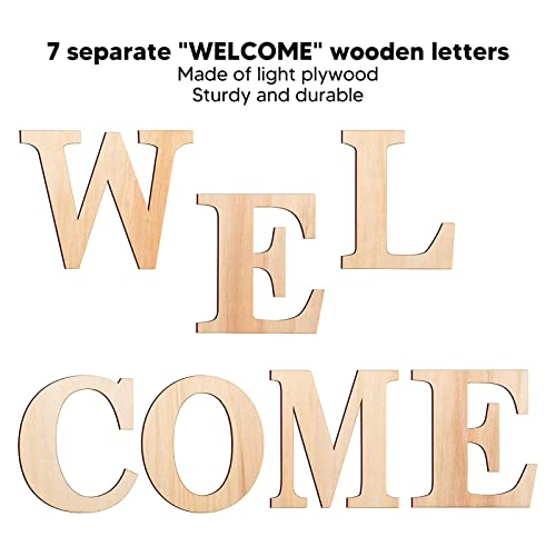 Welcome Letters, 7PCS Wood Large Letter Cutouts, Unfinished 2mm Thick Wood Sign for Wall DIY Decoration, Porch Crafts for Home Party Holiday Supplies