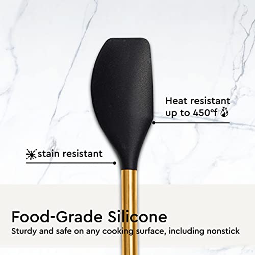Styled Settings Black and Gold Kitchen Utensils Set, 6-Piece | Silicone Utensils Set Include Tongs, Whisk, Serving Spoon, Spatula, & Turner for Stylish Cooking - Gold Kitchen Accessories - color: Black & Gold