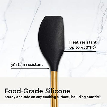 Styled Settings Black and Gold Kitchen Utensils Set, 6-Piece | Silicone Utensils Set Include Tongs, Whisk, Serving Spoon, Spatula, & Turner for Stylish Cooking - Gold Kitchen Accessories - color: Black & Gold