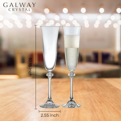 Galway Crystal Liberty Flute Pair, Tall Champagne Glasses Set of 2 Clear, 10.2-Inch H x 2.6-Inch W Wedding Toast Stemware