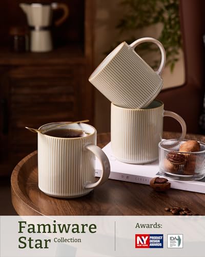 famiware Coffee Mug Set of 4, Star 16 oz Large Mugs Cup Set with Handle | Ceramic Mug for Coffee, Latte, Tea, Stackable Drinkware Set, Microwave & Dishwasher Safe, Cappuccino White - color: Cappuccino White, size: 4 Count (Pack of 1)