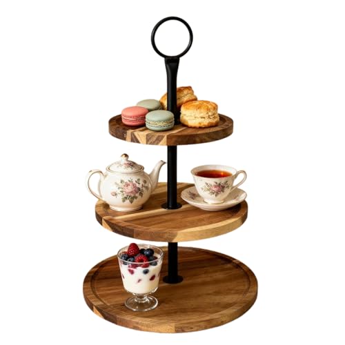 1 Pcs 3 Tier Wood Cupcake Stand, Wooden Serving Tray Decor | 10" 8" 7" Cupcake Tower, Large Acacia Wood Dessert Display for Home Tea Party, Wedding, Farmhouse, Kitchen Decor