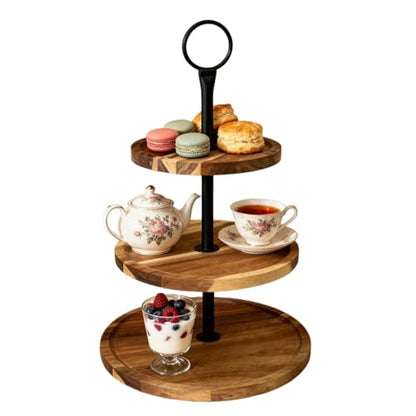 1 Pcs 3 Tier Wood Cupcake Stand, Wooden Serving Tray Decor | 10" 8" 7" Cupcake Tower, Large Acacia Wood Dessert Display for Home Tea Party, Wedding, Farmhouse, Kitchen Decor