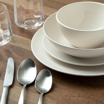 Larder & Vine Stoneware Dinnerware Set, 16 Piece, 4 Place Settings, Made in Portugal, White - color: White