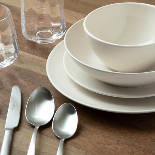 Larder & Vine Stoneware Dinnerware Set, 16 Piece, 4 Place Settings, Made in Portugal, White - color: White
