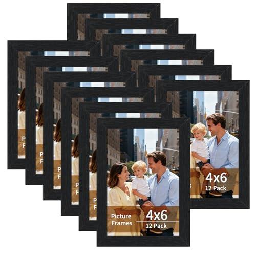 Lyeasw 4x6 Picture Frames Black 12 Pack, Matted Wood Grain Lightweight 4 x 6 Photo Frames for Wall Collage and Desk & Home Decor, with Horizontal or Vertical Placement. - color: Black, size: 4x6