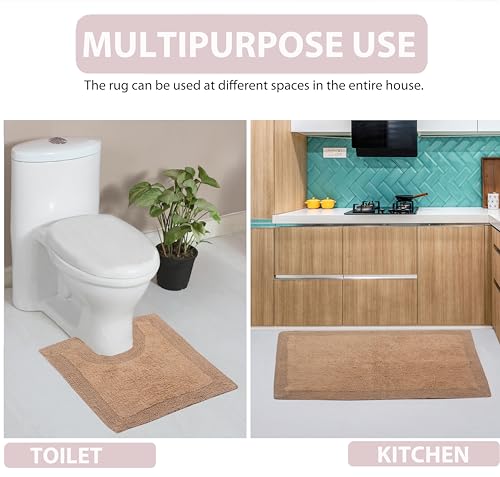 Home Weavers Luxury Collection 100% Cotton Reversible Bathroom Rugs Set, Washable Rug, Soft Cotton Extra Soft and Absorbent Bath Rug, Kitchen Mat, 2 Piece Set(S+L), Linen - color: Linen, size: 2 Piece Set(S+L)