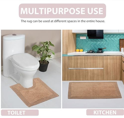Home Weavers Luxury Collection 100% Cotton Reversible Bathroom Rugs Set, Washable Rug, Soft Cotton Extra Soft and Absorbent Bath Rug, Kitchen Mat, 2 Piece Set(S+L), Linen - color: Linen, size: 2 Piece Set(S+L)
