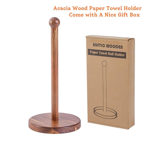 14" Acacia Wooden Paper Towel Holder, Wooden Paper Towel Roll Stand 6.7" Large Heavy Base Organizer Standing, Rustic Farmhouse Paper Towel Holder Stand, Paper Towel Roll Holders Free Standing SGL - color: Single Stick
