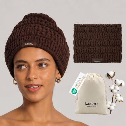 Luxury Organic Japanese Cotton Waffle Spa Headband for Women | Adjustable Towel Headband with Magic Tape | Makeup, Face Washing, Facial, Cosmetic & Skincare, Gift for Her Self-Care (Dark Cocoa) - color: Dark Cocoa, style: Headband (Extra Wide)