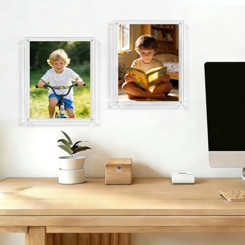 Kalami 4x6 Acrylic Picture Frame Wall Mount Self Adhesive | No Drill Floating Frameless Clear Photo Frame for Home Office School Pictures Display-Full Frame is 5.2x7.2 - size: 4 x 6 in