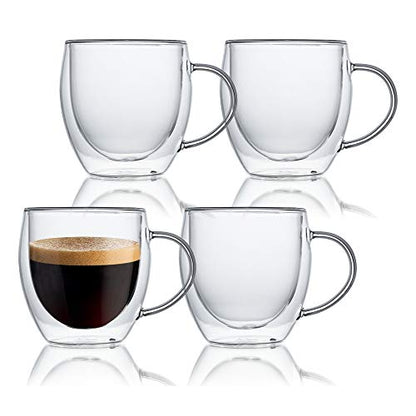 KitchenTour Insulated Coffee Mug 8 oz- Double Wall Glass Coffee Cup with Handle Set of 4 - Clear Glass Drinkware for Espresso，Cappuccino, Latte，Hot Beverages - style: 8oz