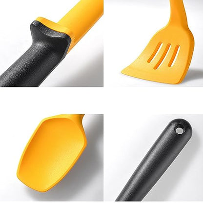 11pcs/set Yellow and Black Silicone Kitchen Utensils Set Kitchen Cooking Utensils With Holder Storage Heat Resistant Non-stick Cooking Tools Kitchen Gadgets Tools Set - color: Yellow and Black Kitchen Utensils