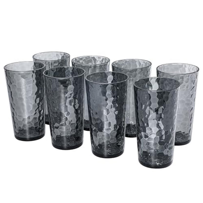 BPA-Free Plastic Tumblers 8 Pack (8x22oz) | Reusable Dishwasher Safe | Stackable Shatterproof Cups | Plastic Drinkware & Drinking Tumblers for Restaurant, Home, Party - color: Gray, size: 8-Pack