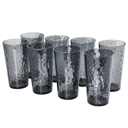 BPA-Free Plastic Tumblers 8 Pack (8x22oz) | Reusable Dishwasher Safe | Stackable Shatterproof Cups | Plastic Drinkware & Drinking Tumblers for Restaurant, Home, Party - color: Gray, size: 8-Pack