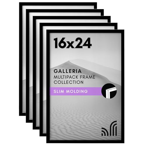 Americanflat 16x24 Poster Frame 5-Pack - Slim Molding - Black | Polished plexiglass front, hangs vertical or horizontal, sawtooth hangers included, secure turn-tab backing - color: Black, size: 16X24