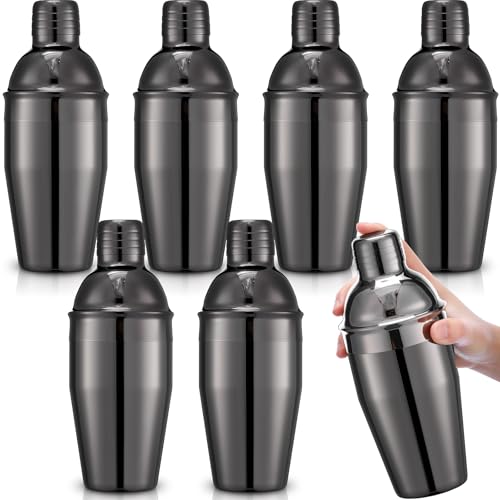 Nitial 6 Pcs Bar Cocktail Shaker Professional Stainless Steel Martini Drink Mixer Built-in Strainer for Bartending No Leaks Shaker for Bar Party Drink Mixer(Black,11.8 oz) - color: Black, size: 11.8 oz
