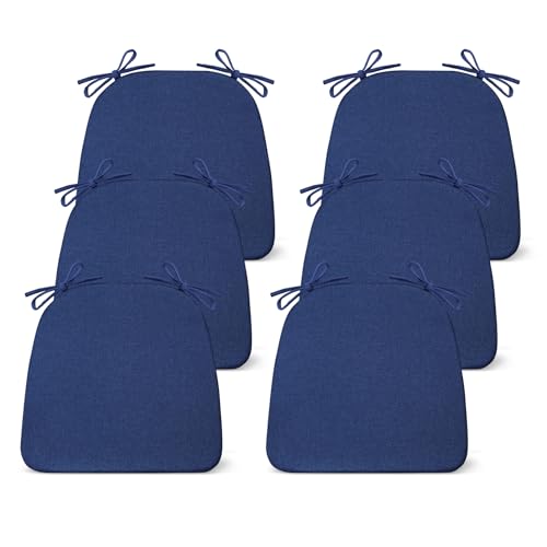 IASEAHK Chair Cushions for Dining Chairs Set of 6, Non Slip Kitchen Chair Pads, 17" x 16" x 2", Indoor Dining Chair Cushions with Ties, D-Shaped Seat Cushions for Kitchen Chairs, Navy Blue - color: Navy Blue, size: 6 Pack