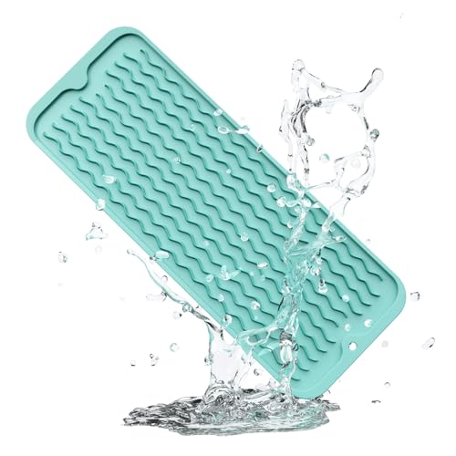 ZLR Small Dish Drying Mat for Kitchen Counter, 6"x17", Mint Green | Narrow Silicone Drainer for Apartment, Dorm & RV, Wavy Ridges Quick-Dry, Non-Slip, Rolls Up, Dishwasher Safe - color: Mint Green, size: 17" x 6"