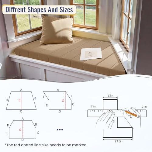Custom Bay Window Cushion, Window Seat Cushion, Customized Window Sill Seat Cushion, Bench Seating Foam Cushions for Indoor Furniture, Dining Room, Mudroom, Breakfast Nook, Piano Bench, Anti-Cat - color: [Cotton Linen] - Aqua