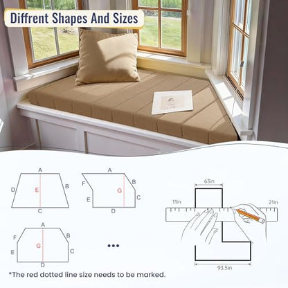 Custom Bay Window Cushion, Window Seat Cushion, Customized Window Sill Seat Cushion, Bench Seating Foam Cushions for Indoor Furniture, Dining Room, Mudroom, Breakfast Nook, Piano Bench, Anti-Cat - color: [Cotton Linen] - Aqua