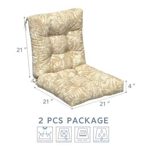 LVTXIII Outdoor Tufted Low Back Cushions Set of 2 Patio Seasonal Replacement Rocking Chair Cushion with Ties, Solid Seat and Back Chair Cushion, 42 L x 21W, Tropical Leaf Oat - color: Tropical Leaf Oat, size: 42x21x4