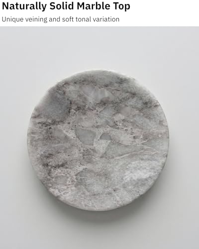 astavohome White Marble & Walnut Round Pedestal Display Riser, 4.7 x 2 in | White marble top with North American walnut wood base for candles, jewelry, keys, vanity accessories, or decor.