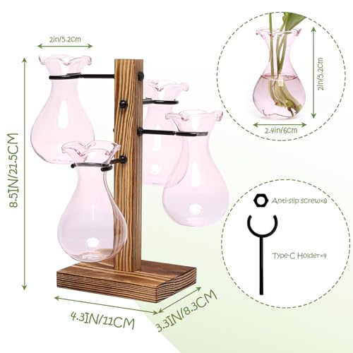 Plants Propagation Stations Bulb Glass Propagation Birthday Gift for Women | Garden Plant Lovers - 4 Bulb - color: Pink