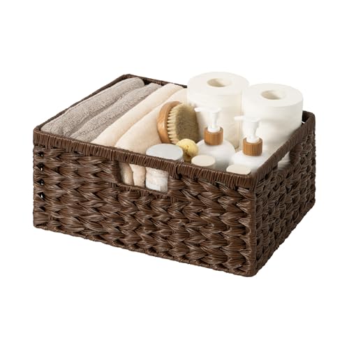 GRANNY SAYS Wicker Storage Baskets for Shelves, Plastic Brown Basket,1-Pack | Waterproof Wicker Baskets for Organizing, Woven Baskets for Shelves, Decorative Basket for Pantry, Brown Basket for Storage - color: Brown, size: 15"L x 11"W x 6¾"H