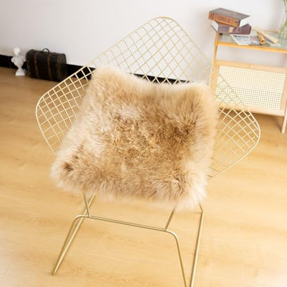 LLB Sheepskin Chair Cushion Non-Slip Back Square Genuine Fur Chair Cover Silky Natural Wool Seat Cushion Pad Soft Area Rugs Carpet for Home Office Restaurant Chair 18x18 Inch (Pack of 1), Tan - color: Tan, size: 18x18 Inch (Pack of 1)