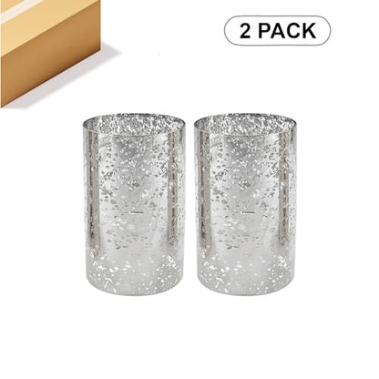 WGVI Hurricane Candle Holder Sleeve, W: 4", Ht: 6", Silver Speckled Glass Cylinder Open Both Ends, Chimney Tube Shade, 2 Pieces - color: Silver Speckle, size: 4x6"H