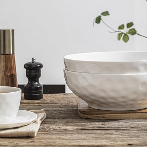 HOMBENE Large Pasta Bowls Set of 2, 10 Inch Pasta Serving Bowl Dinner Bowls, Kitchen Bowl Set, Microwave and Dishwasher Safe, Scratch Resistant, Set of 2 - color: White, size: 10.5 IN