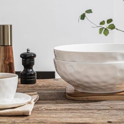 HOMBENE Large Pasta Bowls Set of 2, 10 Inch Pasta Serving Bowl Dinner Bowls, Kitchen Bowl Set, Microwave and Dishwasher Safe, Scratch Resistant, Set of 2 - color: White, size: 10.5 IN