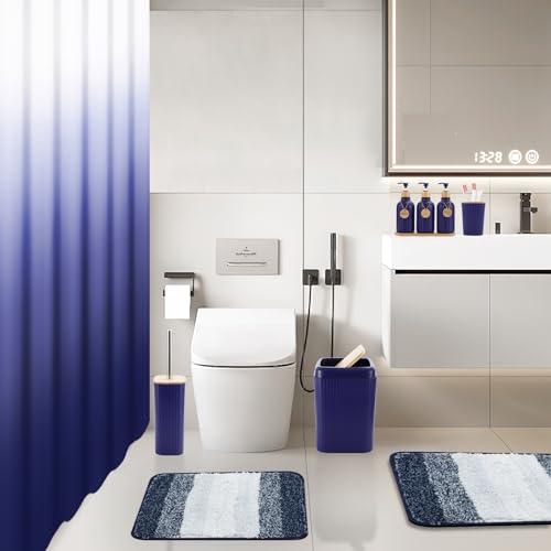 XLHOMO 32PCS Bathroom Sets with Shower Curtain and Rugs Navy Blue Shower Curtain Set 3PCS Soap Dispenser Bathroom Accessories with Bathroom Trash Can - size: Bath Set+Shower Curtain+Bath Rugs, style: Navy Blue