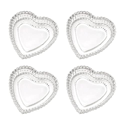 Crystal Glass Heart Shaped Storage Box, Embossed Jewelry Box Trinket Storage Tray Candy Box with Lid (2Pack Clear)