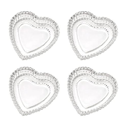 Crystal Glass Heart Shaped Storage Box, Embossed Jewelry Box Trinket Storage Tray Candy Box with Lid (2Pack Clear)