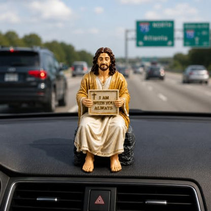 Jesus Christ Statue Peaceful | Handcrafted Polystone Marble Figurine with I Am with You Always Plaque | Christian Home Décor Jesus Resin Idol for Home, Prayer Corner, Altar & Gifting