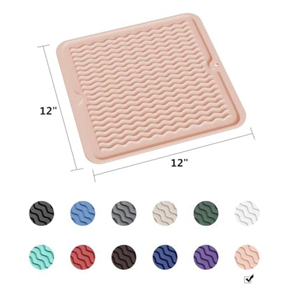 ZLR 4-in-1 Silicone Mat: Air Fryer & Coffee Maker, 12"x12", Peach Pink | Dish Drying Mat, Heat-Resistant Trivet to 450°F, Appliance Non-Slip Base, Food-Grade, Dishwasher Safe, Rolls Up - color: Peach Pink, size: 12" x 12"