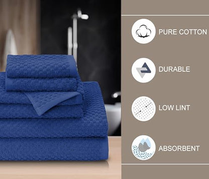 COTTON CRAFT Euro Spa Waffle Weave 6 Piece Towel Set - 100% Cotton - Blue | 2 Oversized Luxurious Large Bath Towels, 2 Hand Towels, 2 Washcloths - Soft Plush Super Absorbent Low Lint Quick Dry - color: Blue, size: 6 Piece Towel Set